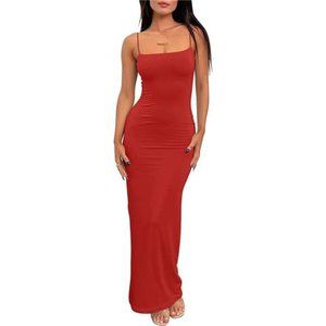 Spaghetti Strap Bodycon Maxi Dress Womens Summer Casual Slip Dress